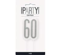 60th Birthday Anniversary Glittery Pick Candle | Black | 1 Pc.