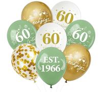 60th Birthday Balloons 30 Pieces Green Gold White 1966 Birthday Decoration with Sixty Balloons Confetti Accessories, Birthday Decoration 60 Years Party Decoration Adults