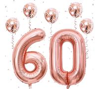 60th Birthday Balloons for Women, Large 60 Number Balloons Foil with Rose Gold Confetti Balloons, 40 Inch Helium Self Inflating Balloons for Girls 6th Birthday Party Anniversary Decor Supplies