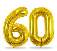 60th Birthday Balloons Gold for Women, 40 Inch Giant Mylar Foil Number 60 Balloons Self Inflating, Gold Digit 6 & 0 Helium Balloons for Men 60th Anniversary Party Decorations Supplies