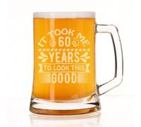 60th Birthday Beer Stein Gift for Him or Her - Engraved Glass Beer Mug Present 500ml - Funny Birthday Years to Look This Good Keepsake