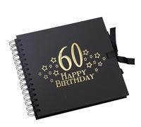 60th Birthday Black Scrapbook, Guest Book Or Photo album With Gold Script