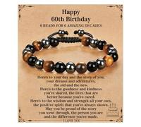 60th Birthday Bracelet Gifts for Men Him Mens 50th Birthday Card Tiger Eye Crystal Beaded Bracelets Presents for Dad Husband Grandad Uncle Brother Men's Personalised 40th Birthday Badge Jewellery Gift