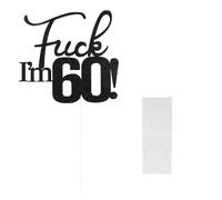 60th Birthday Cake Topper - 1 Pc Funny Black Gold Glitter Sixty Cake Pick Decorations for Birthday Party Anniversary Men & Women Party Supplies