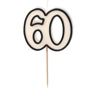 60th Birthday Cake Topper Candle, Black and Cream, 5.5 cm Height