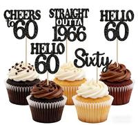 60th Birthday Cake Topper - Vintage Non-Edible Durable Cupcake Decorations Set of 8 for 60 Years Old Celebration Party Supplies