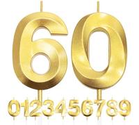 60th Birthday Candle, 3D Design Gold Glitter Number Candles, Cake Topper Decorations, Cake Candle for Birthday Party, Wedding Anniversary, Baby Shower, Party Decoration