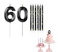 60th Birthday Candles Black Number 60 Candles for Birthday Cake with Black Long Candles, Black 60 Candles for Cake Birthday Cake Topper Decorations for Women Men Birthday Party
