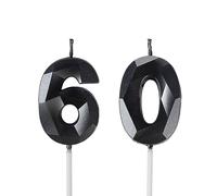 60th Birthday Candles for Cake,Black Number 60 Candle Decorations Birthday Party,3D Design Birthday Candle for Men Women 60th Birthday Theme Anniversary Supplie Decorations