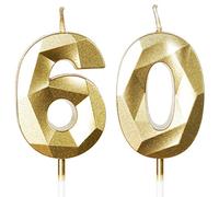 60th Birthday Candles for Cake,Gold Number 60 Candle Decorations Birthday Party,3D Design Birthday Candle for Men Women 60th Birthday Theme Anniversary Supplie Decorations