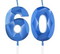 60th Birthday Candles for Cake,Royal Blue Number 60 Candle Decorations Birthday Party,3D Design Birthday Candle for Men Women 60th Birthday Theme Anniversary Supplie Decorations
