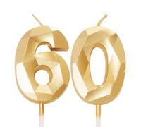 60th Birthday Candles, Gold Number 60 Happy Birthday Candles, Women Men Cake Topper Decorations for 60 Year Old Birthday Party Wedding Anniversary Celebration Supply Gold