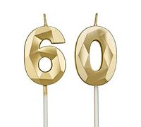 60th Birthday Candles, Gold Number Candles Birthday Decoration, Happy Birthday Cake Toppers, for Birthday Parties Weddings Company Anniversaries (Gold, 60)