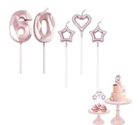 60th Birthday Candles Rose Gold Number 60 Candles for Birthday Cake with Heart-Shaped Candles, Rose Gold 60 Candles for Cake Birthday Cake Topper Decorations for Women Birthday Party