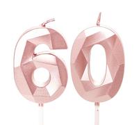 60th Birthday Candles, Rose Gold Number 60 Happy Birthday Candles, Women Cake Topper Decorations for 60 Year Old Birthday Party Wedding Anniversary Celebration Supply Rose Gold