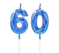 60th Birthday Candles,Sapphire Blue Number Candles Birthday Decoration, Happy Birthday Cake Toppers, for Birthday Parties Weddings Company Anniversaries