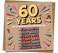 60th Birthday Card - 60 Years Funny Milestone Maths Design, You've Been Officially Brilliant For Months/Weeks/Days/Hours/Minutes - 145mm x 145mm Greeting Card with Kraft Envelope