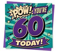60th Birthday Card, 60th Birthday Card for Him or Her, Comic Style 'Pow! You're 60 Today!' Milestone Age Greeting