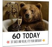 60th Birthday Card Bear in a bathtub Funny Bear Birthday Card for 60 Year old Sixty Sixtieth