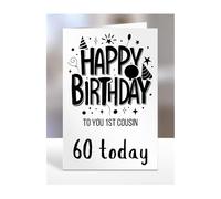 60th birthday card for 1st Cousin, gifts for adult, lady, guy, presents, female, male, him, her, men, women, Happy birthday to you, 60 years old today, A5-276m_1