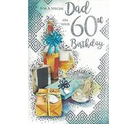 60th Birthday Card for Dad - Luxury Foil Design with Gifts & Whiskey Theme - Happy 60th Milestone Greeting Card for Father