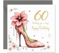 60th Birthday Card For Her Female Pink & Gold Floral Heels Design - Beautiful Birthday Card for 60 Year old Sixty Sixtieth