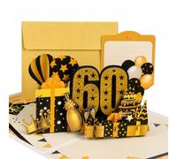 60th Birthday Card for Men Women, Black Gold 3D Pop Up Bday Greeting Card | 60th Pop Up Birthday Card with Envelope, Note Card, Happy 60th Birthday Cards, 60 Years Old Funny Birthdays Cards for Him Her
