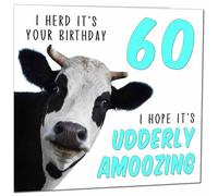 60th Birthday Card for Men Women Cow Pun Funny Birthday Card for 60 Year old Woman Mum Aunt Ladies Friend Sister Grandma Sixty Sixtieth Niece Nanny