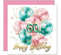 60th Birthday Card for Women - Elegant Gold & Pink Balloon Design | Milestone Birthday Greeting Card for Her | Special Female Birthday Celebration Wishes