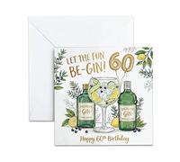 60th Birthday Card for Women - Let the Fun Be-Gin Pun & Gin and Tonic Design - Happy 60th Birthday Card Female for Mum, Sister, Friend, Grandma - Funny Alcohol Theme Greeting Cards,