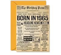 60th Birthday Card for Women Men - Bday Press Newspaper 1965 - Happy 60 Birthday Cards for Nanny Cousin Sister Nan Grandma Grandad, A5 Bday Greeting Cards