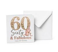 60th Birthday Card for Women, Rose Gold Fabulous Design, 14.5cm Square | Happy 60th Birthday Card for Her, Wife Mum Sister Female Friend Lady,Happy 60th Birthday Blank Inside with Envelope