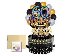 60th Birthday Card Happy 60th Birthday Black Gold 3D Pop Up Greeting Card 60 th Birthday Gifts with Note and Envelope for 60 Years Old Wife Husband Mother Father Women Men Sister Friends