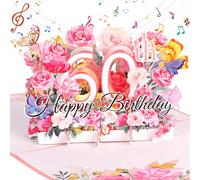 60th Birthday Card, Musical Birthday Card for Women, Pink 3D Pop up Greeting Card with Musical and Flower Happy 60th Birthday Gifts for Women Wife Mom Grandma