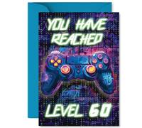 60th Birthday Cards for Men Women - Neon Video Gamer - Happy Birthday Card for 60 Year Old Man Woman Grandma Cousin Grandad Wife, A5 Bday Greeting Cards