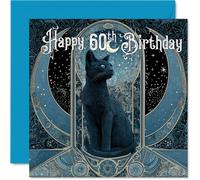 60th Birthday Cards for Men Women - Tarot Card Cat - Happy Birthday Card for 60 Year Old Man Woman Auntie Friend Neighbour Grandad, 145mm Bday Greeting Cards