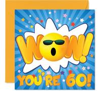 60th Birthday Cards for Men Women - WOW - Happy Birthday Card for 60 Year Old Man Woman Auntie Friend Neighbour Grandad, 145mm Bday Greeting Cards