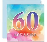 60th Birthday Cards for Men Women - Colourful Watercolour Age - Happy Birthday Card for 60 Year Old Man Woman Auntie Friend Neighbour Grandad, 145mm Bday Greeting Cards