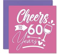 60th Birthday Cards for Women - Cheers - Happy Birthday Card for 60 Year Old Woman Neighbour Grandma Auntie Sister, 145mm Bday Greeting Cards