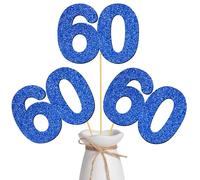 60th Birthday Centerpiece Sticks Number Sixty Table Toppers Blue Glitter Hello 60th Birthday Party Decorations Cheers to 60 Table Centerpieces for Vintage 1965 Anniversary Party Supplies