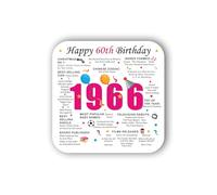 60th Birthday Coaster (2026) - Born in 1966 Facts - Unique Gift - Factual Gift - Keepsake - Milestone (Pink)