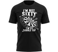 60th Birthday Darts T Shirt, Funny 60 Year Old Shirt, Dart Player Bday Gift for Sixty Year Old, Present for Dad 20 Double Top Tee, S, Black