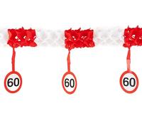 60th Birthday Decoration Garland Traffic Sign Red/White - Original Birthday Decoration 60th for a Successful 60th Birthday Woman or Man Tiwoca