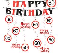 60th Birthday Decoration Set without Balloons - Complete Set with Garlands, Banners & Traffic Sign for Men & Women | 60th Anniversary Decoration | Party Decoration for Birthday Party