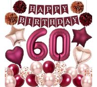 60th Birthday Decorations Balloon Women - 29 Pcs Burgundy Rose Gold Happy Birthday Banner Paper Honeycomb Foil Balloons Latex Balloons for Cheers to 60 Years Party Decor Supplies