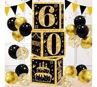 60th Birthday Decorations Boxes for Men- 3PCS Black Gold Happy 60th Birthday Balloons Boxes, 60 Year Old Party Supplies for Men Women