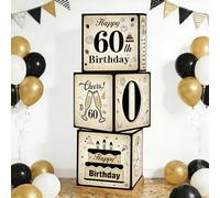 60th Birthday Decorations Boxes for Men Women - 3pcs Vintage Happy 60th Birthday Boxes 11.8×11.8×11.8 Inches, Cheers to 60 Year Old Table Decorations Party Supplies