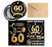 60th Birthday Decorations Card Man - 2 PC Black Gold Cheers And To Beers 60 Years Greeting Envelope 60 Years Of Being Awesome Badge For Mans Sixty Years Old Party Decoration Supplies