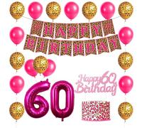 60th Birthday Decorations for Girls Women Leopard Themed Banner Decorations Girl Cheetah Print Balloons Cheetah Happy Birthday Banner Cake Topper Safari Party
