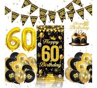 60th Birthday Decorations for Men - 40pcs Black Gold Happy 60th Birthday | Black Gold Foil 60 Balloons, Banners, Cake Topper for Men Women 60 Year Old Happy Birthday Party Decorations Supplies Grandpa